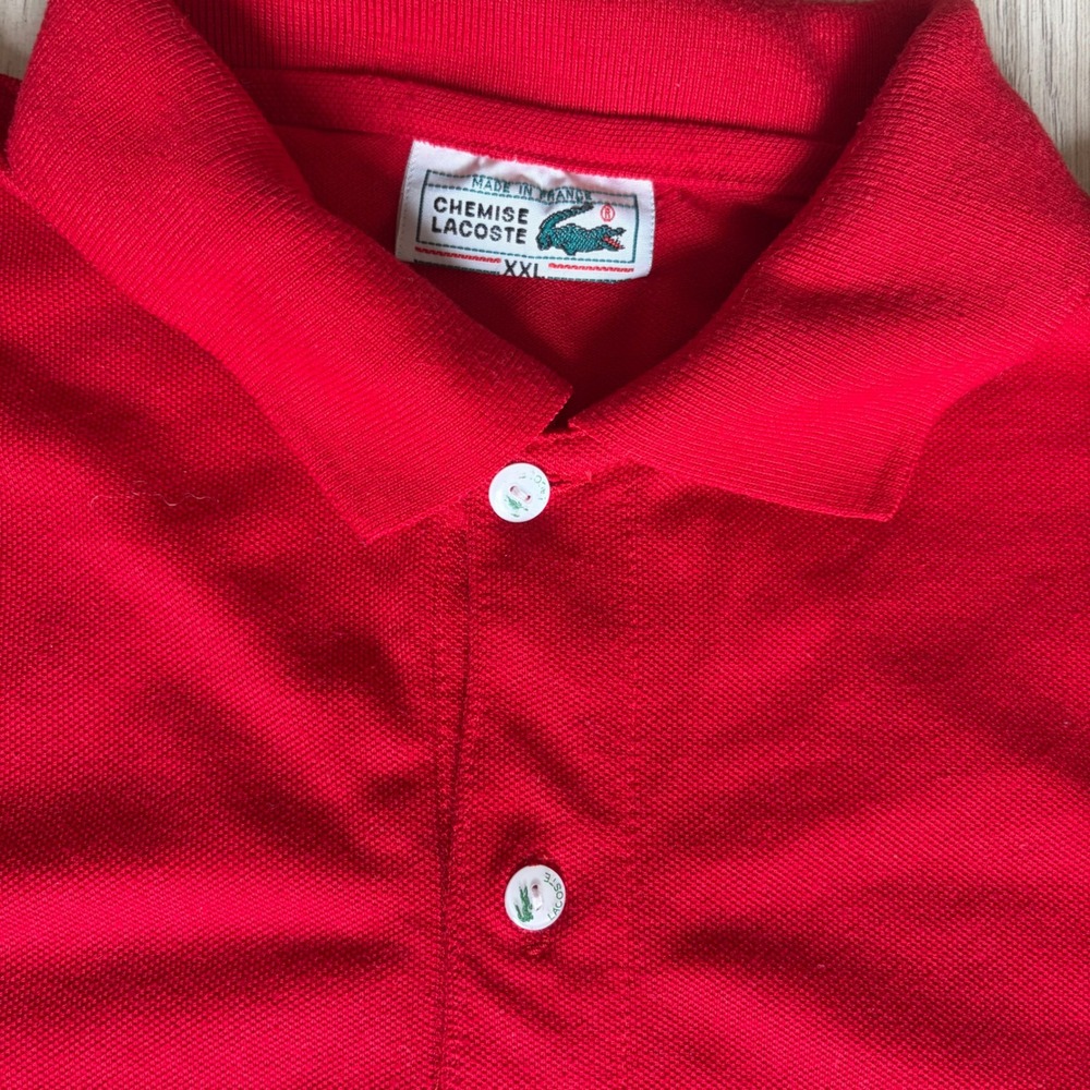 Vintage Chemise Lacoste Mens XXL Red Pique Polo Shirt Made in France Crocodile